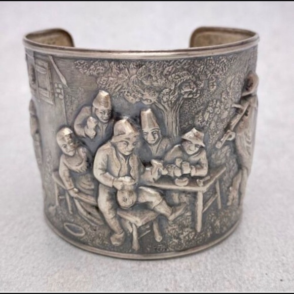 Hans Jensen Denmark Repousee silver plated  cuff - Picture 2 of 11